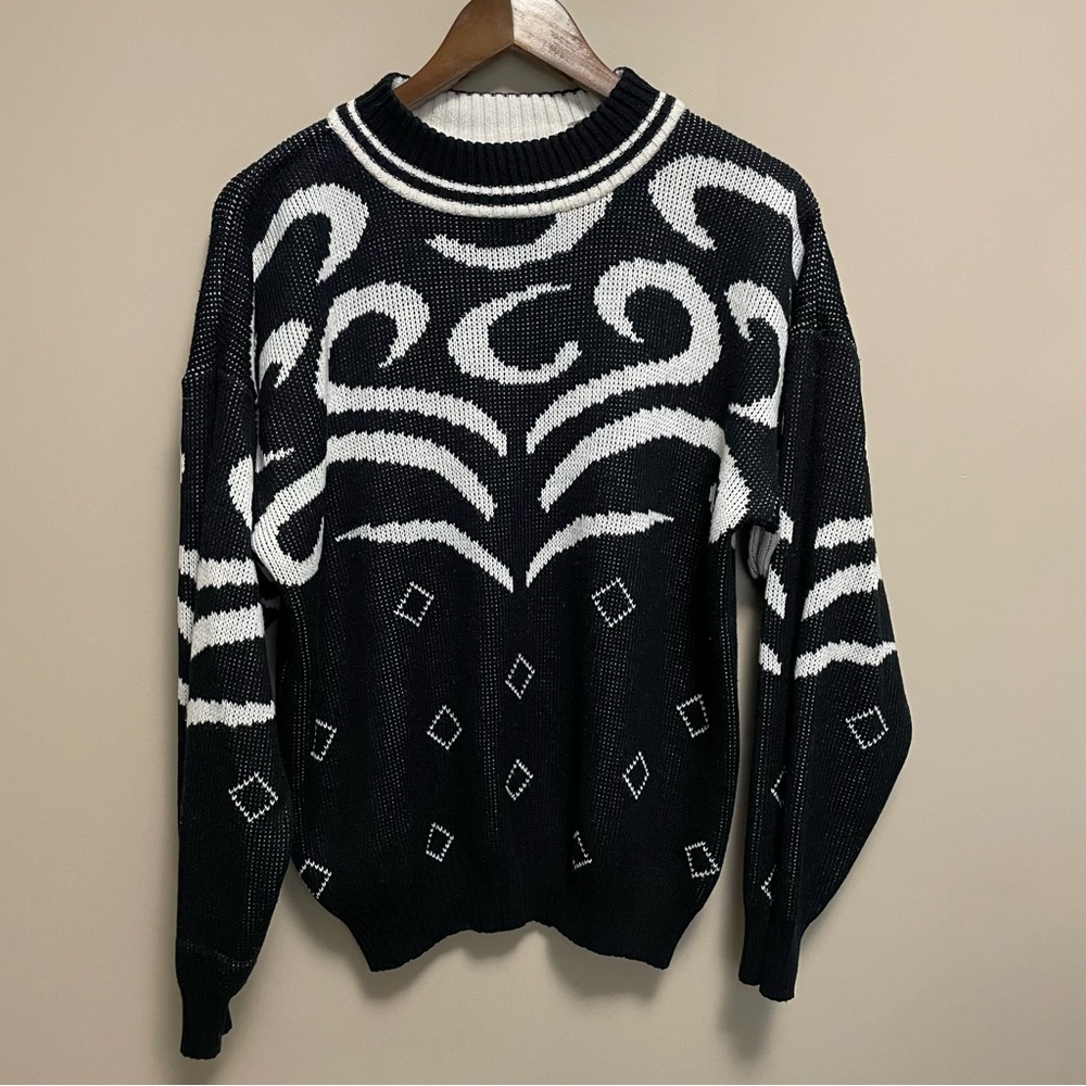 Emporio Gitano Vintage 80s Black and White Geometric Sweater Men’s Large